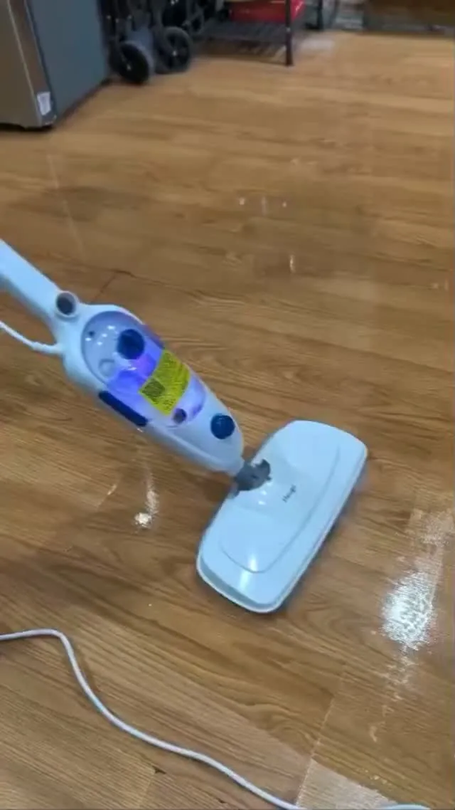 Steam care on a gleaming hardwood floor.